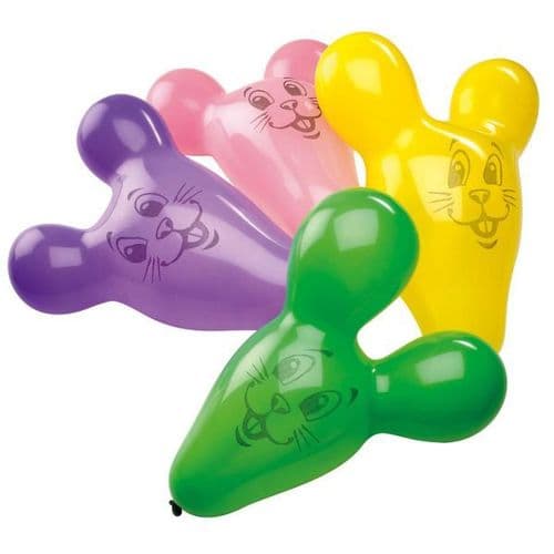 Giant Mice Assorted Colours Latex Balloons 4 per pack.