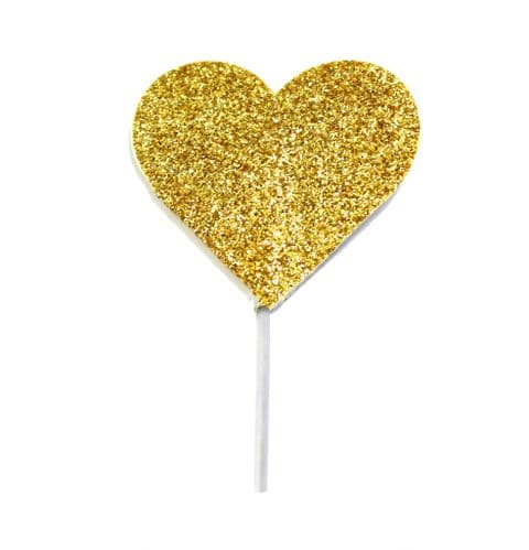 Glitter Heart Cupcake Toppers Gold