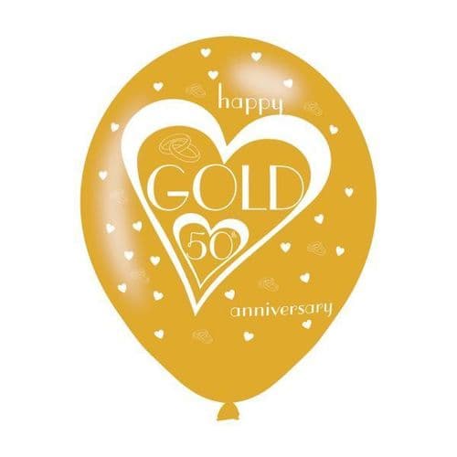 Gold 50th Anniversary Latex Balloons 11" packet of 6