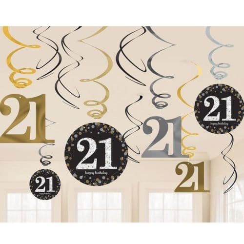 Gold Celebration 21st Swirl Decoration Value Pack 12 per pack.