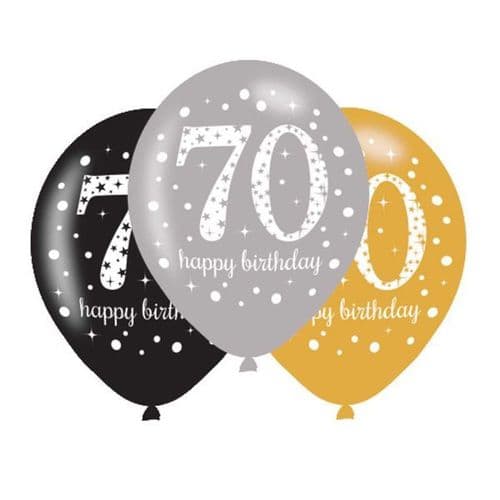 Gold Celebration Happy 70th Birthday Latex Balloons 11" 6 per pack