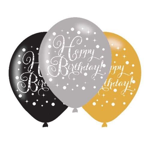 Gold Celebration Happy Birthday Latex Balloons 11" x 6 per pack