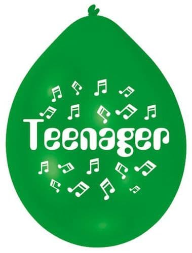 Green Teenager Latex Balloons 10 per pack.