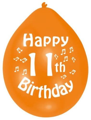 Happy 11th Birthday Latex Balloons 10 per pack.