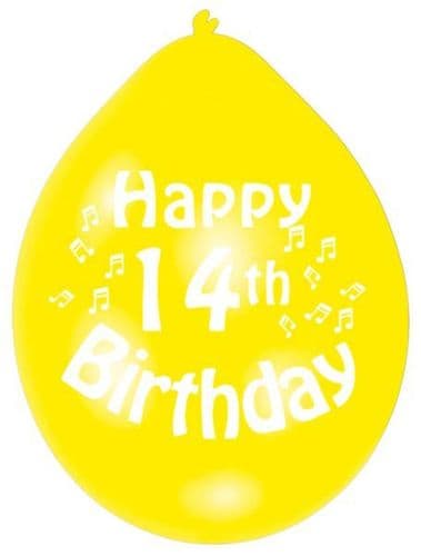 Happy 14th Birthday Latex Balloons 10 per pack.