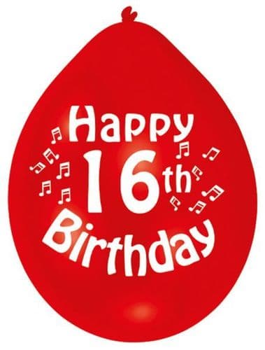 Happy 16th Birthday Latex Balloons 10 per pack.