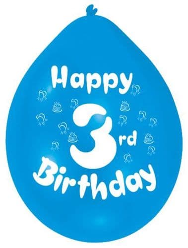 Happy 3rd Birthday Latex Balloons 10 per pack.