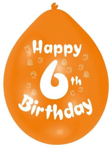 Happy 6th Birthday Latex Balloons 10 per pack.
