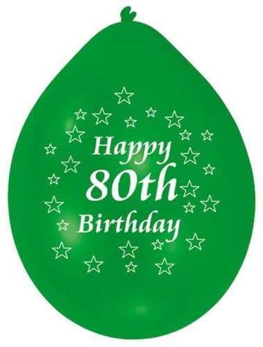 Happy 80th Birthday Latex Balloons 10 per pack.
