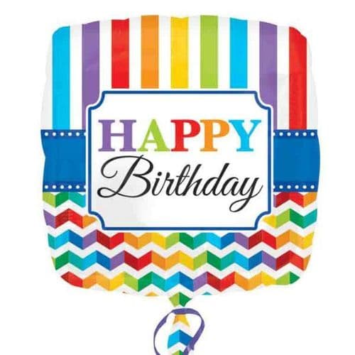 Happy Birthday Bright Stripe & Chevron  Standard Foil Balloon