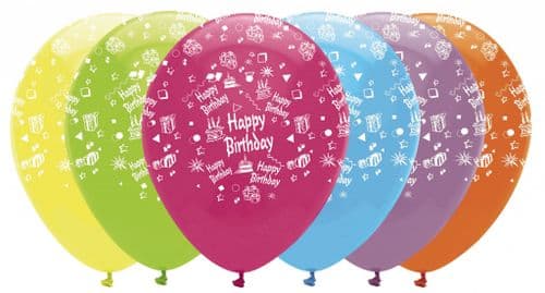 Happy Birthday Bright's Mix Latex Balloons All Round Print 6 x 12" per pack