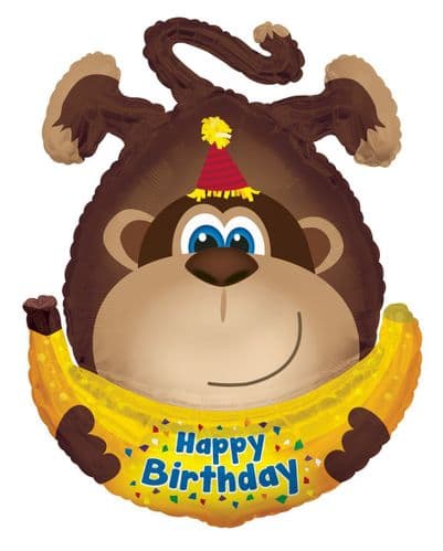 Happy Birthday Monkey with Banana Shaped Foil Balloon