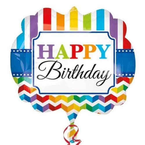 Happy Birthday Stripe & Chevron SuperShape Foil Balloons 25"