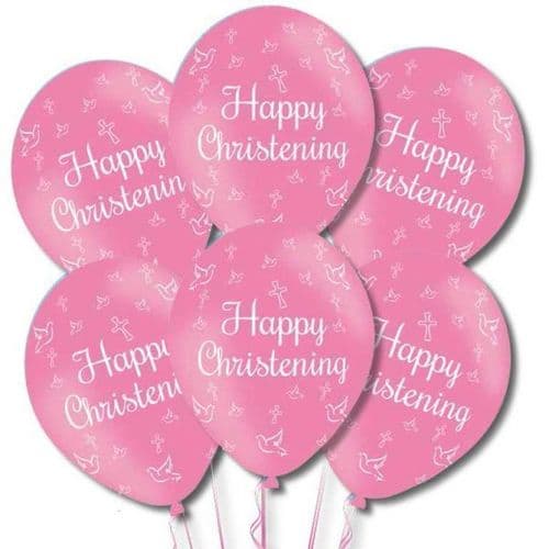 Happy Christening Pink Latex Balloons 11" packet of 6