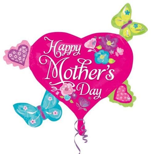 Happy Mother's Day Butterflies & Hearts SuperShape XL Foil Balloon