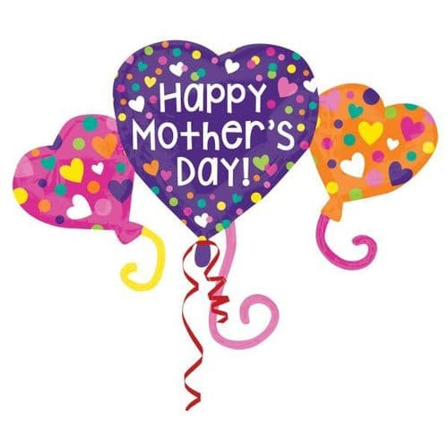 Happy Mother's Day Heart Trio SuperShape XL Foil Balloon 38" x 27"