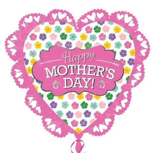 Happy Mother's Day Pink Intricate Heart SuperShape XL Foil Balloon 23"