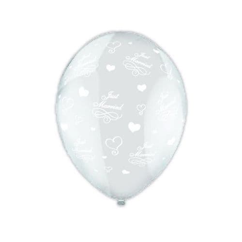 Just Married Classic Crystal Celebration Clear Printed Latex Balloon 11" packet of 25