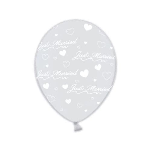 Just Married Modern Celebration Clear Printed Latex Balloons packet of 25