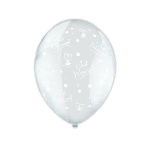 Just Married Modern Crystal Celebration Clear Printed Latex Balloon 11" packet of 25