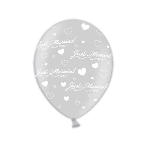 Just Married Modern  Shimmering Silver Printed Latex Balloons 11" packet of 25