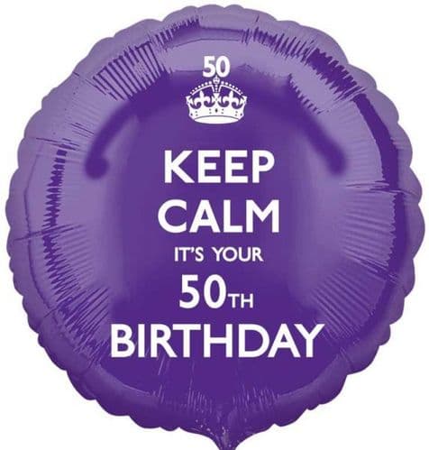 Keep Calm It's Your 50th Birthday Purple Foil Balloon