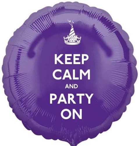 Keep Calm and Party On Purple Circle Foil Balloon