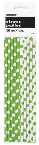 Lime Green Dots Paper Straws 10pc