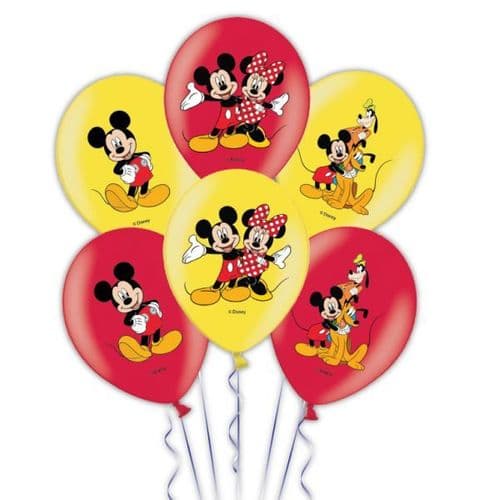 Mickey Mouse 4 Colour Latex Balloons Packet of 6 x 11"