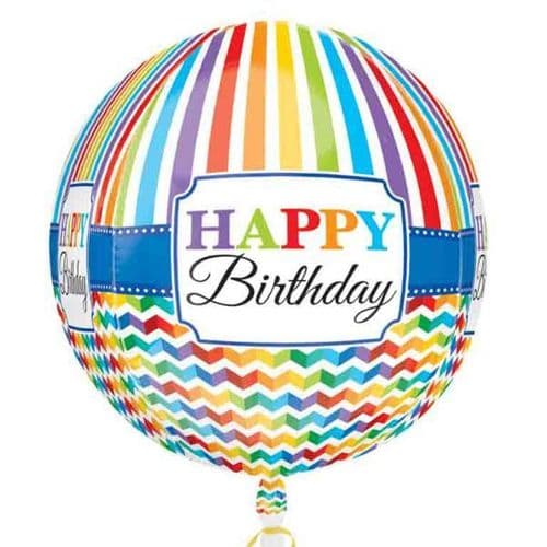 Orbz Happy Birthday Bright Stripe & Chevron Foil Balloon