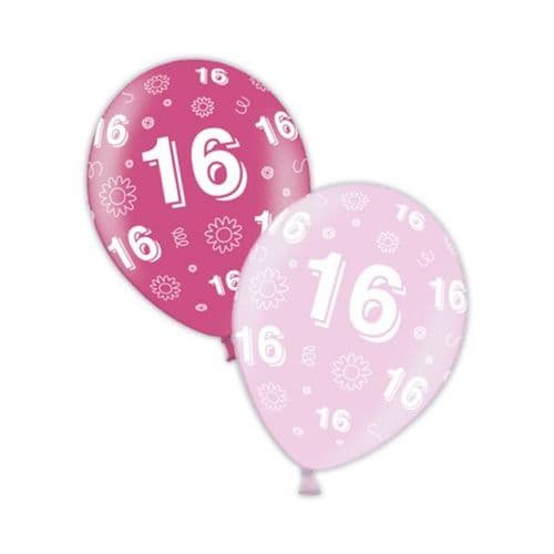 Packet of 25 x 11" 16th Birthday Fab Fuchsia & Pretty Pink Printed Latex Balloons