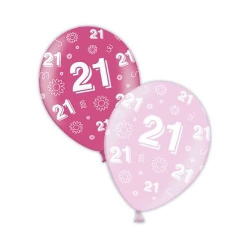 Packet of 25 x 11" 21st Birthday Fab Fuchsia & Pretty Pink Printed Latex Balloons