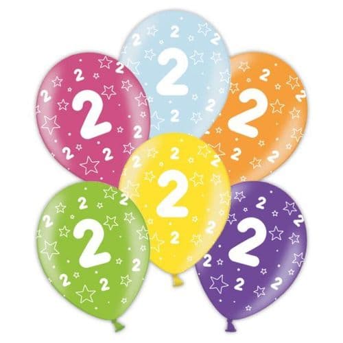 Packet of 25 x 11" 2nd Birthday Assorted Colours Printed Latex Balloons
