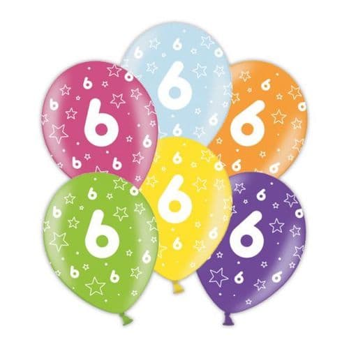 Packet of 25 x 11" 6th Birthday Assorted Colours Printed Latex Balloons