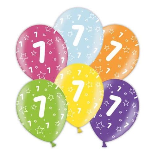 Packet of 25 x 11" 7th Birthday Assorted Colours Printed Latex Balloons