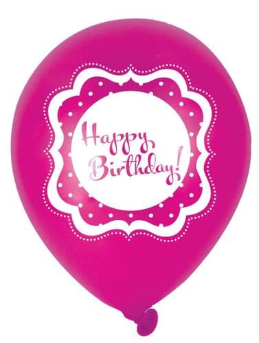 Perfectly Pink Happy Birthday Latex Balloons 4 Sided Print 6 x 12" per pack