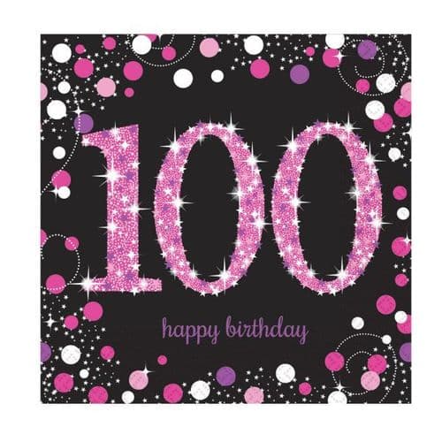 Pink Celebration 100th Luncheon Napkins 33cm 16 per pack.