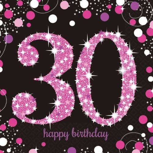 Pink Celebration 30th Birthday Luncheon Napkins 33cm 16 per pack.