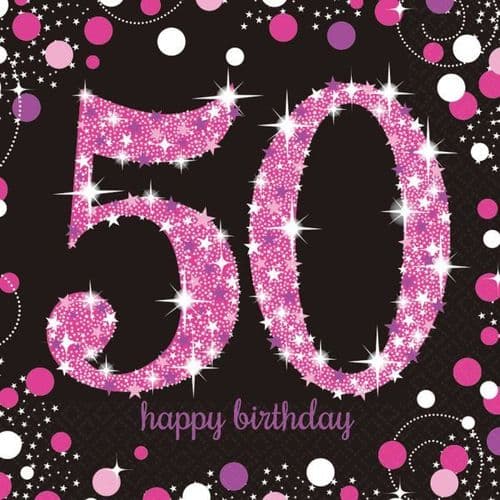Pink Celebration 50th Luncheon Napkins 33cm 16 per pack.