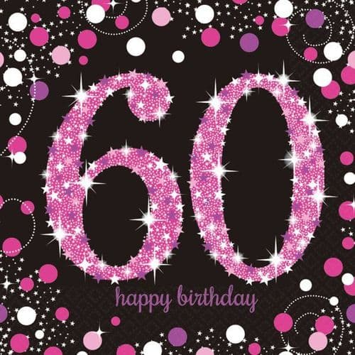 Pink Celebration 60th Luncheon Napkins 33cm 16 per pack.