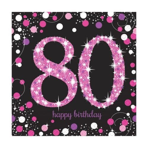 Pink Celebration 80th Luncheon Napkins 33cm 16 per pack.