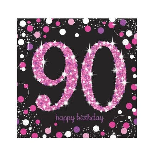 Pink Celebration 90th Luncheon Napkins 33cm 16 per pack.