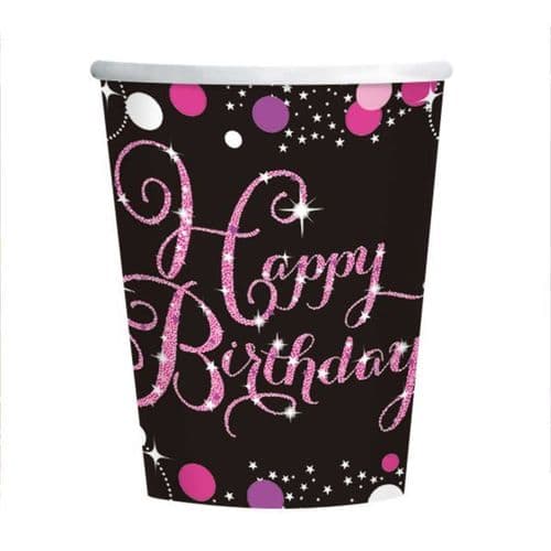 Pink Celebration Happy Birthday Paper Cup 266ml 8 per pack.