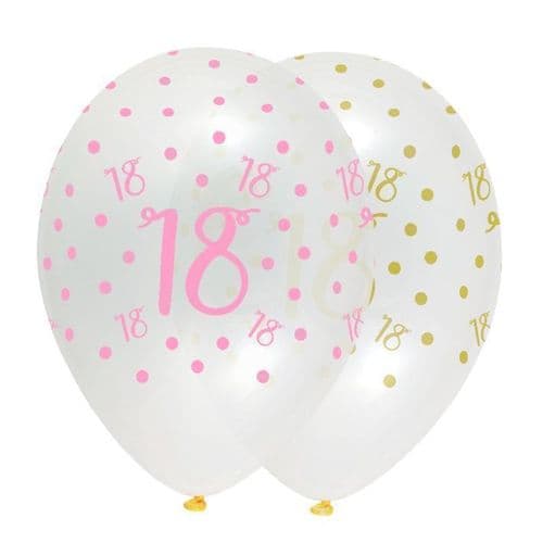 Pink Chic Age 18th 12" Latex Balloons Crystal Clear All Round Print 6 per pack