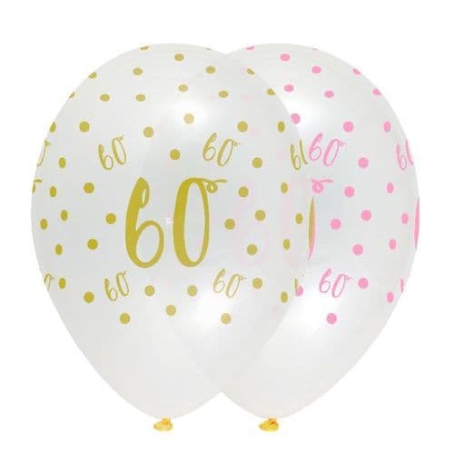 Pink Chic Age 60 12" Latex Balloons Crystal Clear All Round Print 50 per pack