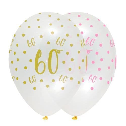 Pink Chic Age 60th 12" Latex Balloons Crystal Clear All Round Print 6 per pack