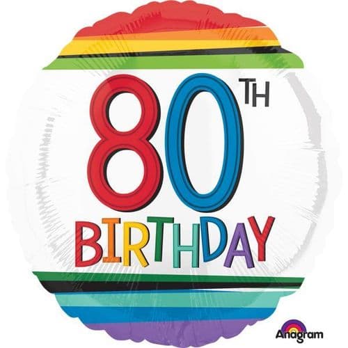 Rainbow Birthday 80th Foil Balloon