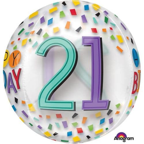 Rainbow Happy 21st Birthday Clear Orbz Foil Balloons
