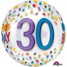 Rainbow Happy 30th Birthday Clear Orbz Foil Balloons