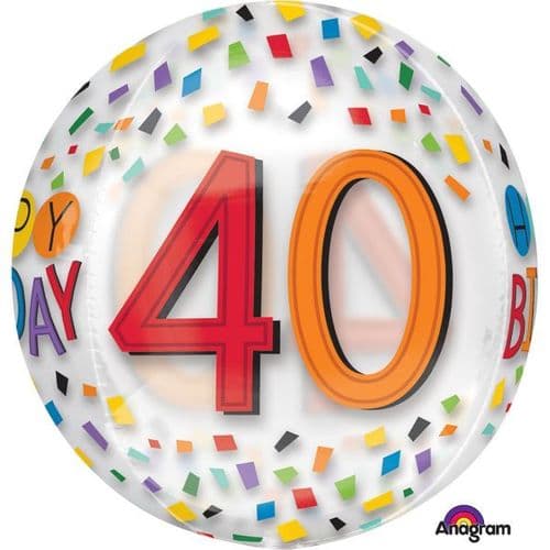Rainbow Happy 40th Birthday Clear Orbz Foil Balloons